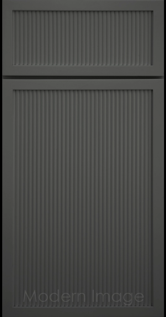 Gun Metal Arcadia Reed Cabinet Door featuring a Narrow Frame and Slim Fluted Center Panel.